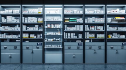 A well-organized pharmacy shelf displaying various medications and health products.