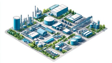 Aerial View of an Industrial Complex Surrounded by Greenery