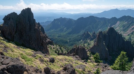 Obraz premium Majestic Mountain Landscape with Rocky Peaks Under Clear Sky