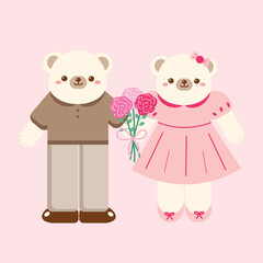Cute Hand Drawn Cartoon Vector Couple Bear  Valentine Clip Art Set
