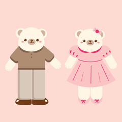 Cute Hand Drawn Cartoon Vector Couple Bear Valentine Clip Art Set