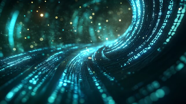 Abstract Digital Data Tunnel Flowing Through Cyberspace