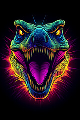 Obraz premium A vibrant, stylized illustration of a dinosaur's head with an aggressive expression.