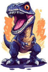 Obraz premium A colorful cartoon dinosaur with a fierce expression, emphasizing a playful, adventurous theme.