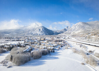 A view of snowy Frisco, Colorado in the Rocky Mountains 