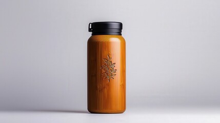 [sustainable living practices diet zero water] Dark Glass Bottle with Black Cap on Light Background