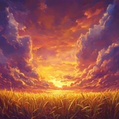 Fototapeta premium A golden wheat field under a soft glowing sunrise, calm and warm,