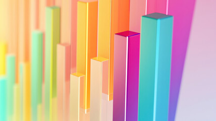 A vibrant bar chart featuring transparent bars in bright hues, each with a subtle gradient for depth, set against a soft pastel background that enhances the overall visual appeal.