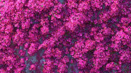 Vibrant Blooming Pink Bougainvillea Flowers Covering a Green Wall