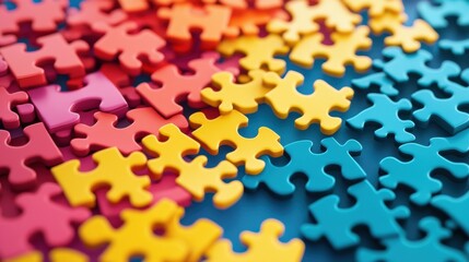 Colorful Puzzle Pieces Abstract Background Image: A vibrant display of interlocking puzzle pieces in various colors,