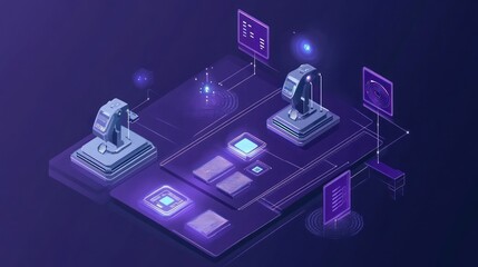 A futuristic smart factory with AI-controlled robots 