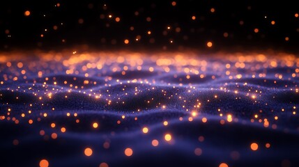 Obraz premium Glowing Particles Illuminate Dark Wavy Surface