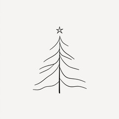 Minimalist line art Christmas tree icon. Simple black outline on white background. Elegant design suitable for seasonal cards, holiday branding. Abstract tree form ideal for digital illustration,