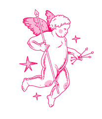 Cherub outlines and line art for Valentine's Day. Symbol of love and romantic. Antique Angel Baby Cupid illustration for printing on cards, invitations, tattoo, clothing art