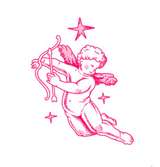 Cherub outlines and line art for Valentine's Day. Symbol of love and romantic. Antique Angel Baby Cupid illustration for printing on cards, invitations, tattoo, clothing art