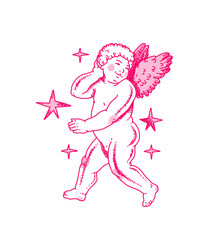 Cherub outlines and line art for Valentine's Day. Symbol of love and romantic. Antique Angel Baby Cupid illustration for printing on cards, invitations, tattoo, clothing art