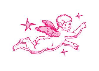 Cherub outlines and line art for Valentine's Day. Symbol of love and romantic. Antique Angel Baby Cupid illustration for printing on cards, invitations, tattoo, clothing art