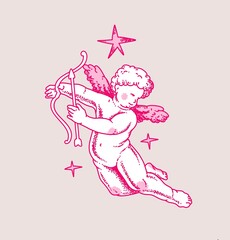 Cherub outlines and line art for Valentine's Day. Symbol of love and romantic. Antique Angel Baby Cupid illustration for printing on cards, invitations, tattoo, clothing art