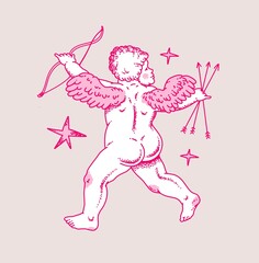 Cherub outlines and line art for Valentine's Day. Symbol of love and romantic. Antique Angel Baby Cupid illustration for printing on cards, invitations, tattoo, clothing art