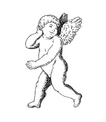 Cherub outlines and line art for Valentine's Day. Symbol of love and romantic. Antique Angel Baby Cupid illustration for printing on cards, invitations, tattoo, clothing art