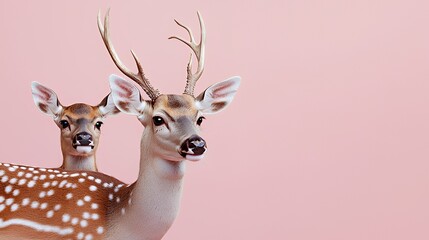 Obraz premium Adorable Spotted Deer Duo Against a Pastel Pink Background