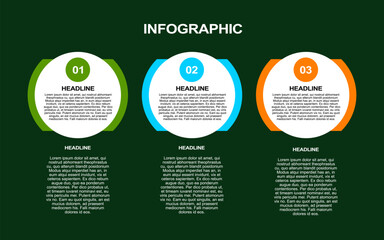 3 steps infographic template with colorful and green background for presentation.