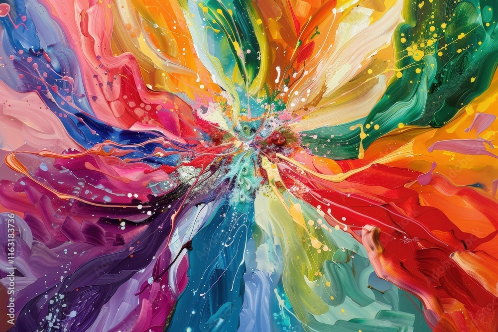 Aufkleber Vibrant abstract painting showcasing explosive colors and dynamic patterns in a swirling cosmic theme