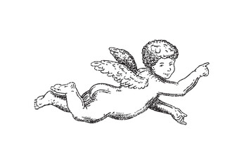 Cherub outlines and line art for Valentine's Day. Symbol of love and romantic. Antique Angel Baby Cupid Vector  illustration for printing on cards, invitations, tattoo, clothing art