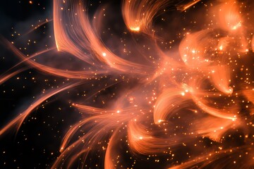 Abstract Orange Light Trails And Glowing Particles