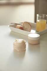 cosmetics placed in the sunlit area