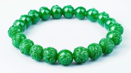 A green bracelet made of decorative jade beads.