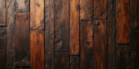 Rustic Wood Plank Texture: A close-up view of weathered wood planks, showcasing the natural beauty of grain and texture. Rich brown hues and a rustic feel for a natural, earthy backdrop.