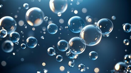Abstract illustration with blurry gradients of blues metalic and white silver bubble shiny, creating a soothing and harmonious visual effect.