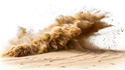 Sandstorm sweeps across the desert landscape creating dramatic effects during daylight hours isolated on transparent background
