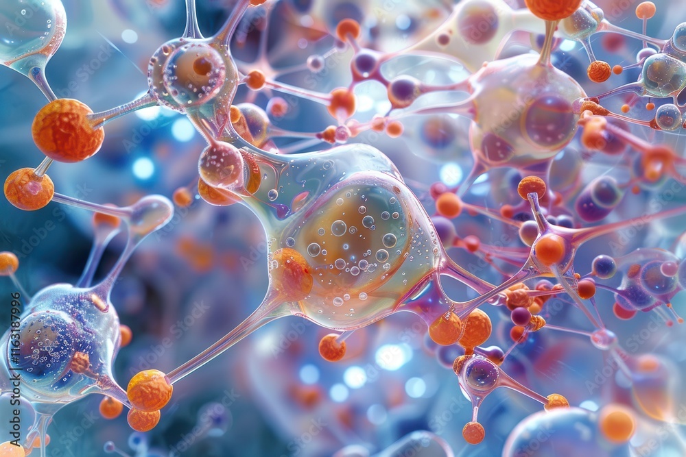 Aufkleber Exploring the intricate connections of neurons in a vibrant neural network under glowing lights