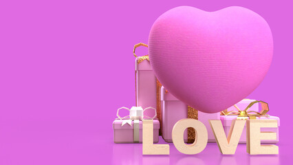 The Hearth and love text for valentine or wedding concept 3d rendering..