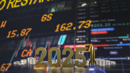 Obraz premium The 2025 Number and rocket for Business concept 3d rendering..