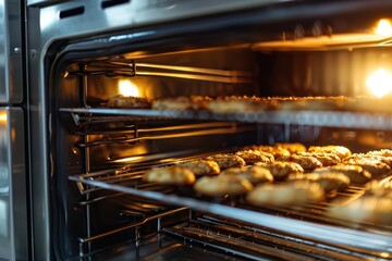 Freshly baked pastries filling the oven with warmth and delicious aromas during early morning hours at a bustling bakery
