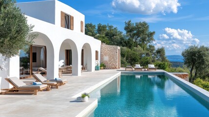 Fototapeta premium Luxury Villa with Infinity Pool and Sea View in Mediterranean