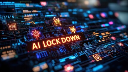 Obraz premium Digital interface with AI lockdown message