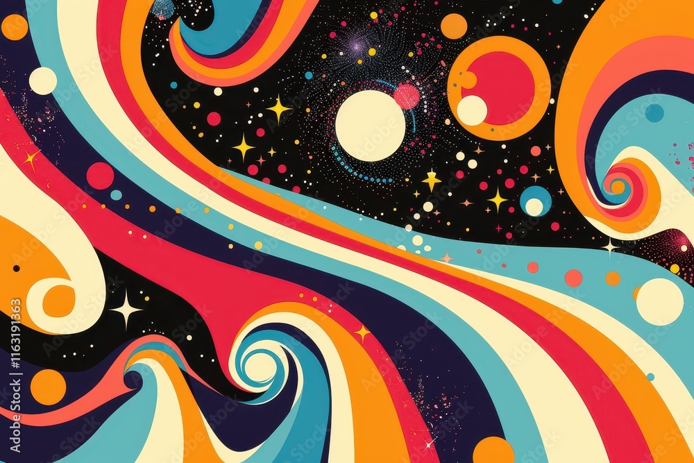 Leinwandbilder Vibrant abstract art with circular patterns and dynamic colors showcasing an energetic and playful design