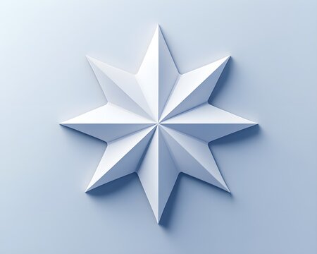 Abstract 3D Ten-Pointed Star on Light Blue Background