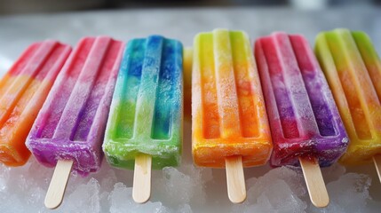 Rainbow Popsicles on Ice: A Delightful Summer Treat, Vibrant Colors and Refreshing Texture