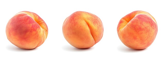 Peach, peach in three different angles, white background, photography, hyperrealistic, highly detailed 