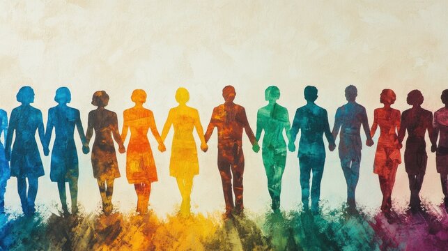 People of all colors holding hands, inclusive business mindset values dignity and respect for all individuals