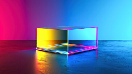 A creative box plot features glowing, gradient-filled boxes with dynamic whiskers, elegantly displayed against a holographic, polished surface, adding a futuristic touch to data visualization.