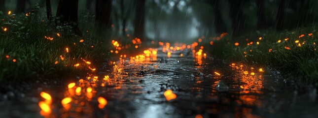 Fototapeta premium Enchanting Rain Forest Stream at Night