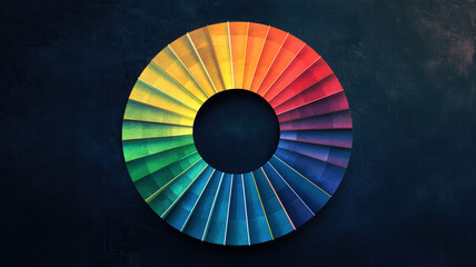 Obraz premium A creative sunburst chart showcases glowing, radiant layers in vibrant colors, arranged in a circular design against a textured dark background enhanced by subtle lighting effects.