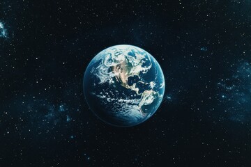 A stunning photograph of planet Earth from space against a backdrop of twinkling stars.