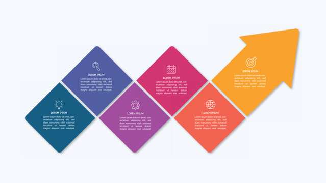 Business growth arrow template. Infographic 6 steps to success. Vector illustration.